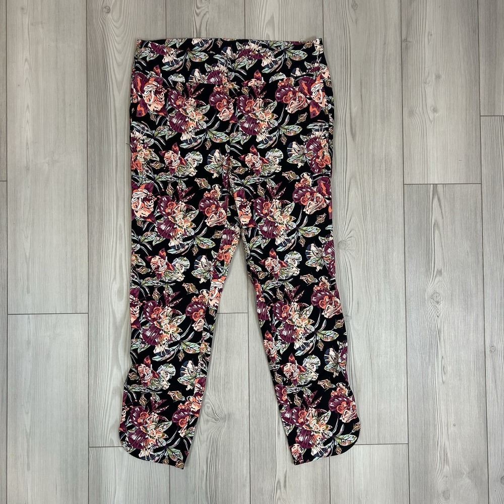 Soft Surroundings Star Gazer Floral Twill Pants Size Large Pull On Ankle Cropped